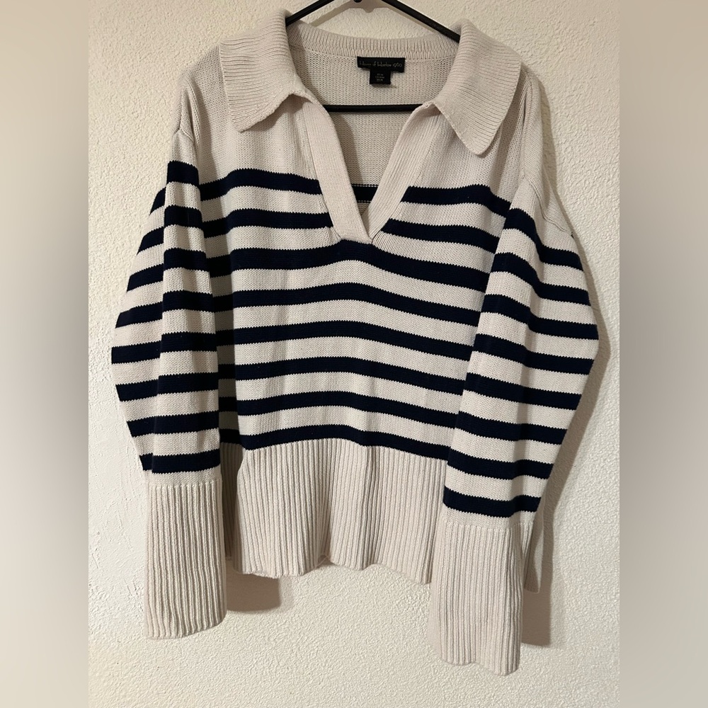 House of Harlow 1960 Sweater Women Striped Cream/Navy 100% Cotton Long Sleeve M